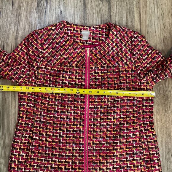 Chicos Jacket Women's Tweed Blazer Full Zip Front Pink Multi Lined Sz 2 US 12/14 - Picture 9 of 9